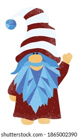 Christmas Gnome with Crystal Beard Vector Illustration, Cute Gnome 