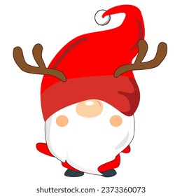 Christmas gnome with deer horns.
Flat design cartoon style vector illustration.