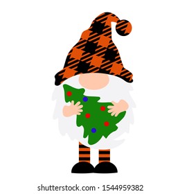 Christmas Gnome digital file. Buffalo plaid vector design. Home decor. Kids  Christmas decorations stock image. Transparent background.