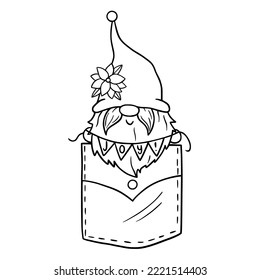 Christmas gnome. Gnomes Santa Claus for Christmas and New year design. Doodle cartoon style. Sketch vector illustration. Good for posters, t shirts, postcards.
