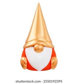 Christmas Gnome with a Golden Hat and White Beard