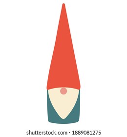 Christmas gnome. Hand drawn vector illustration. Flat. Red, blue, pink colors. The isolated object on a white background.