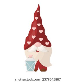 A Christmas gnome holds a flashlight. Vector illustration on a white background.