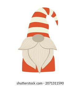 Christmas Gnome. Holiday gnome. Cute elf. Scandinavian nordic gnome character, hand drawn christmas Santa gnome isolated graphic element. Vector illustration. Red elf in hat with beard.