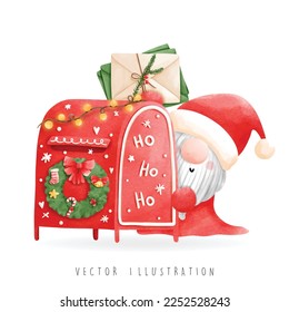 Christmas gnome, gnome mail. Delivery. Vector illustration