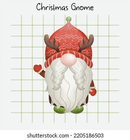 Christmas Gnome - Merry Christmas. Hand drawn vector illustration watercolor cute gnome banner design. Xmas design for holidays decoration, greeting cards, gift tags, t-shirt print.