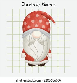 Christmas Gnome - Merry Christmas. Hand drawn vector illustration watercolor cute gnome banner design. Xmas design for holidays decoration, greeting cards, gift tags, t-shirt print.