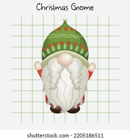 Christmas Gnome - Merry Christmas. Hand drawn vector illustration watercolor cute gnome banner design. Xmas design for holidays decoration, greeting cards, gift tags, t-shirt print.