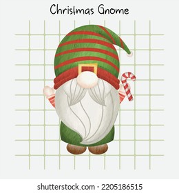 Christmas Gnome - Merry Christmas. Hand drawn vector illustration watercolor cute gnome banner design. Xmas design for holidays decoration, greeting cards, gift tags, t-shirt print.