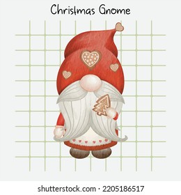 Christmas Gnome - Merry Christmas. Hand drawn vector illustration watercolor cute gnome banner design. Xmas design for holidays decoration, greeting cards, gift tags, t-shirt print.