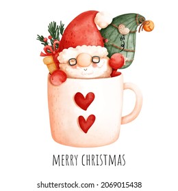 Christmas gnome mug watercolor greeting card