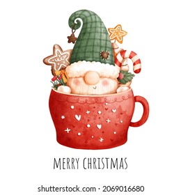 Christmas gnome mug watercolor greeting card