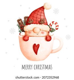 Christmas gnome mug watercolor greeting card