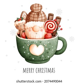 Christmas gnome mug watercolor greeting card