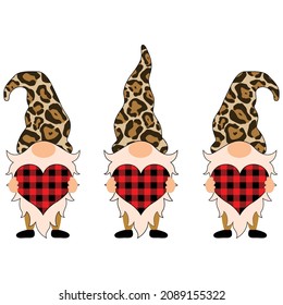 Christmas Gnome, Scandinavian gnome with heart in hands, Plaid Pattern, animal print