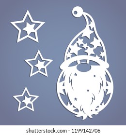 Christmas gnome. Stencil. Template. Image suitable for laser cutting, plotter cutting or printing. 