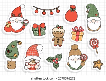 Christmas gnome sticker, scrapbook. Vector