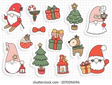 Christmas gnome sticker, scrapbook. Vector