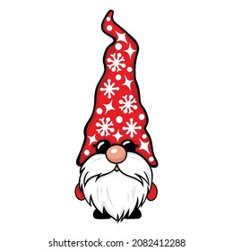 Christmas Gnome with sunglasses Vector illustration. Cute elf isolated on white. Scandinavian Nordic cartoon character. Xmas design for holidays decoration, greeting cards, gift tags, t-shirt print.