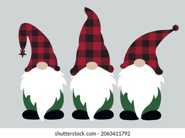 Christmas gnome svg vector Illustration. Three gnomes are holding new year items. Cute christmas gnome shirt design and home decor for winter vacation.Scandinavian gnome with decoration in hands  svg