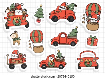 Christmas gnome trandsport sticker, scrapbook.