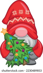 
Christmas  Gnome with Christmas tree  Isolated on white background. Christmas and Happy New Year clipart.