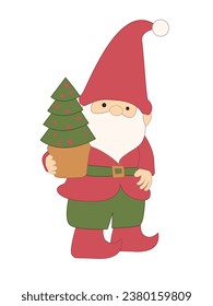 Christmas gnome with Christmas tree in a pot