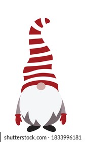 Christmas Gnome Vector Illustration, Scandinavian Nordic Gnome, Cute Christmas Santa Gnome