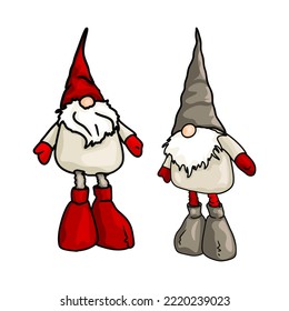 Christmas gnome vector illustration, scandinavian nordic gnome, cute christmas elf Santa Gnome