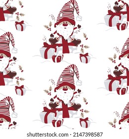 Christmas gnome vector illustration seamless pattern