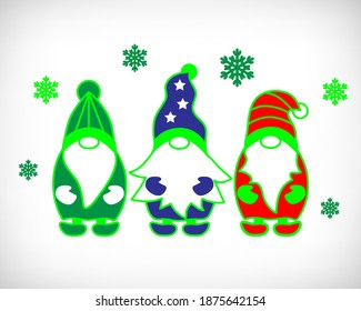 Christmas Gnome vector illustration set on white background, Scandinavian Nordic Gnome, Cute Christmas Santa Gnomes collection. Use for greeting card, winter holidays banner, print, t shirt design.
