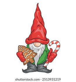 Christmas gnome vintage logotype colorful with Santa servant delivering sweets for children who behaved well vector illustration