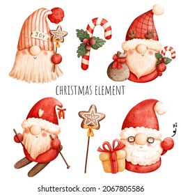 Christmas gnome watercolor element. Vector