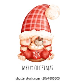 Christmas gnome watercolor greeting card