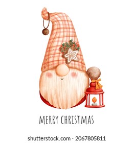 Christmas gnome watercolor greeting card