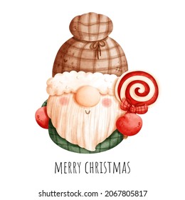 Christmas gnome watercolor greeting card