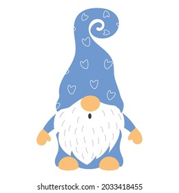 a Christmas gnome with a white beard and a cap, isolated on a white background. illustration