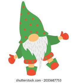 a Christmas gnome with a white beard and a cap, isolated on a white background. illustration