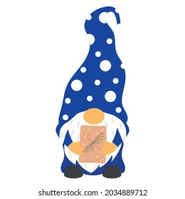 a Christmas gnome with a white beard and a cap, isolated on a white background. illustration