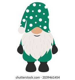 a Christmas gnome with a white beard and a cap, isolated on a white background. illustration