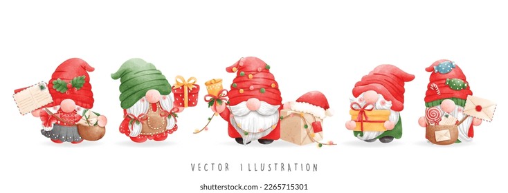 Christmas gnomes banner, Christmas Vector illustration