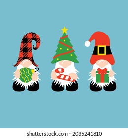 Christmas Gnomes with candy cane, gift, ornament