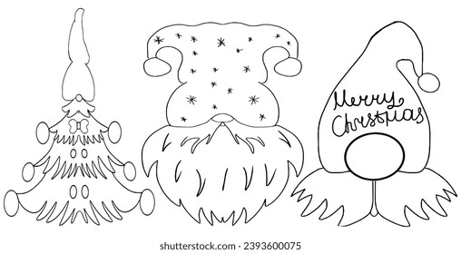 Christmas gnomes coloring page. Vector education. Doodle,line. 