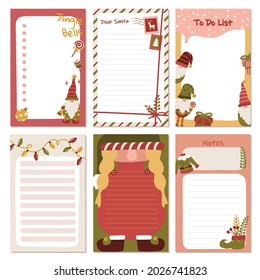 Christmas gnomes elf collection stationery for notes, tasks, to do list, organizer and planner