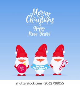 Christmas gnomes. Greeting card for New Year and Christmas