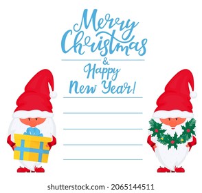 Christmas gnomes. Greeting card for New Year and Christmas.
