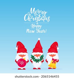 Christmas gnomes. Greeting card for New Year and Christmas