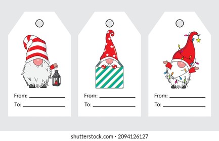 Christmas gnomes labels set. Isolated vector
