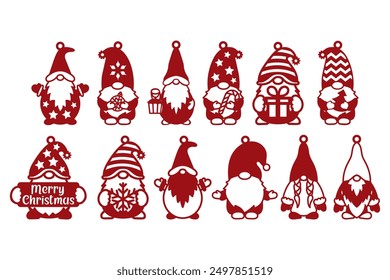 Christmas Gnomes Laser cut, Christmas tree pendants set.