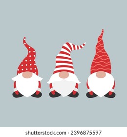 Christmas gnomes. Merry Christmas, Happy New Year. Template for card, poster, banner, paper, fabric. Vector illustration in modern style.